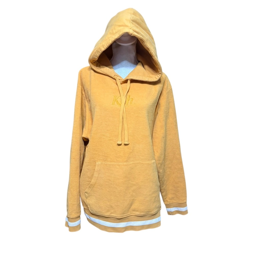 Kith Mens striped crewneck Yellow Embroidered Logo Hoodie Pullover Size L